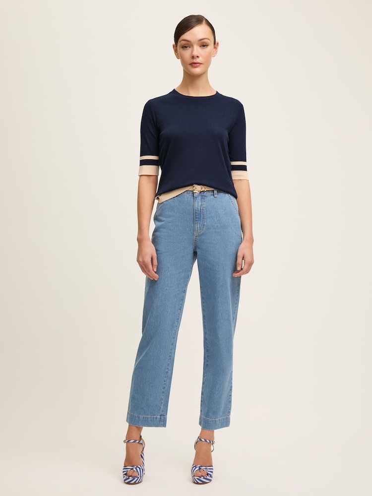 LK Bennett Blue Micha Spring & Birch Cotton Blend Ribstart Jersey Top - Image 1 of 4