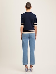 LK Bennett Blue Micha Spring & Birch Cotton Blend Ribstart Jersey Top - Image 2 of 4