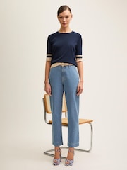 LK Bennett Blue Micha Spring & Birch Cotton Blend Ribstart Jersey Top - Image 3 of 4