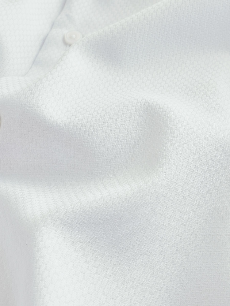 White Slim Fit 100% Cotton Textured Long Sleeve Formal Shirt with Trim - Image 3 of 3 White Slim Fit 100% Cotton Textured Long Sleeve Formal Shirt with Trim - Image 3 of 3