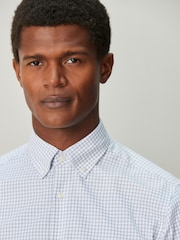 Grey Gingham Slim Fit Cotton Rich Long Sleeve Formal Shirt - Image 4 of 8