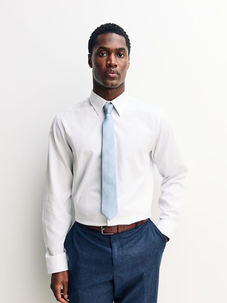 White Regular Fit Textured Long Sleeve Formal Shirt with Trim - Image 1 of 8 White Regular Fit Textured Long Sleeve Formal Shirt with Trim - Image 1 of 8