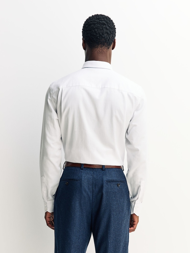 White Regular Fit Textured Long Sleeve Formal Shirt with Trim - Image 2 of 8 White Regular Fit Textured Long Sleeve Formal Shirt with Trim - Image 2 of 8