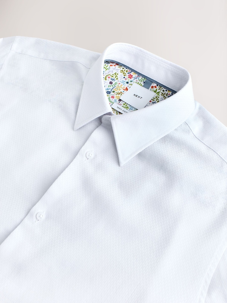 White Regular Fit Textured Long Sleeve Formal Shirt with Trim - Image 8 of 8 White Regular Fit Textured Long Sleeve Formal Shirt with Trim - Image 8 of 8