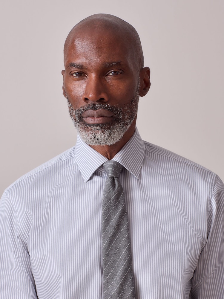 White/Black Stripe Regular Fit Signature Shirt and Tie Set - Image 1 of 9