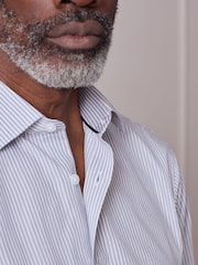 White/Black Stripe Regular Fit Signature Shirt and Tie Set - Image 5 of 9