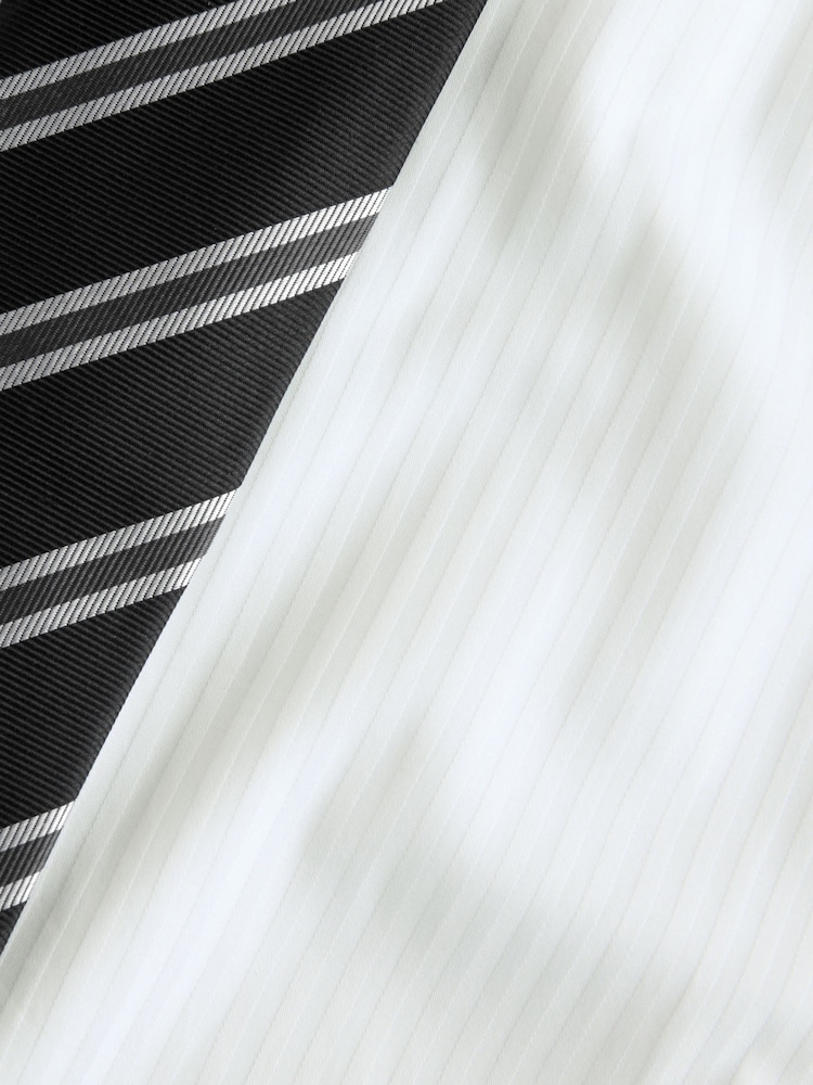 White/Black Stripe Regular Fit Signature Shirt and Tie Set - Image 8 of 8 White/Black Stripe Regular Fit Signature Shirt and Tie Set - Image 8 of 8