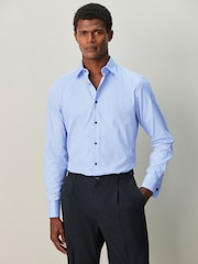 Blue Slim Fit Textured Long Sleeve Formal Shirt with Trim - Image 1 of 8