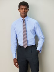 Blue Slim Fit Textured Long Sleeve Formal Shirt with Trim - Image 2 of 8