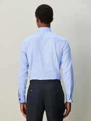 Blue Slim Fit Textured Long Sleeve Formal Shirt with Trim - Image 3 of 8
