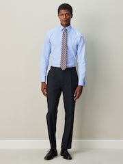 Blue Slim Fit Textured Long Sleeve Formal Shirt with Trim - Image 4 of 8