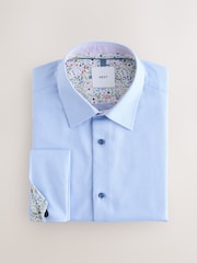 Blue Slim Fit Textured Long Sleeve Formal Shirt with Trim - Image 6 of 8