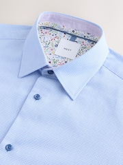 Blue Slim Fit Textured Long Sleeve Formal Shirt with Trim - Image 7 of 8