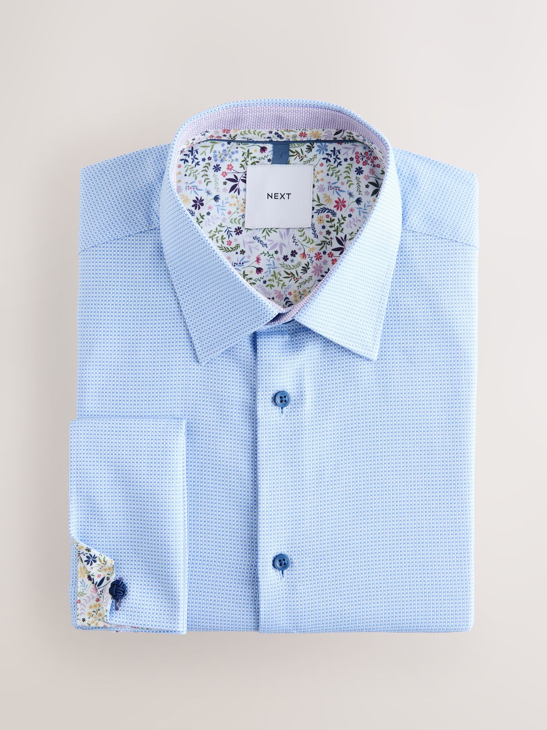 Buy Blue Regular Fit 100% Cotton Textured Long Sleeve Formal Shirt