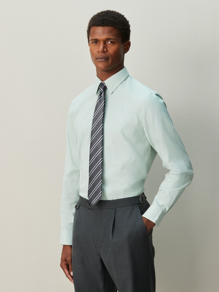 Buy Sage Green Regular Fit Cotton Textured Slim Fit Long Sleeve Formal Shirt  With Trim from Next USA
