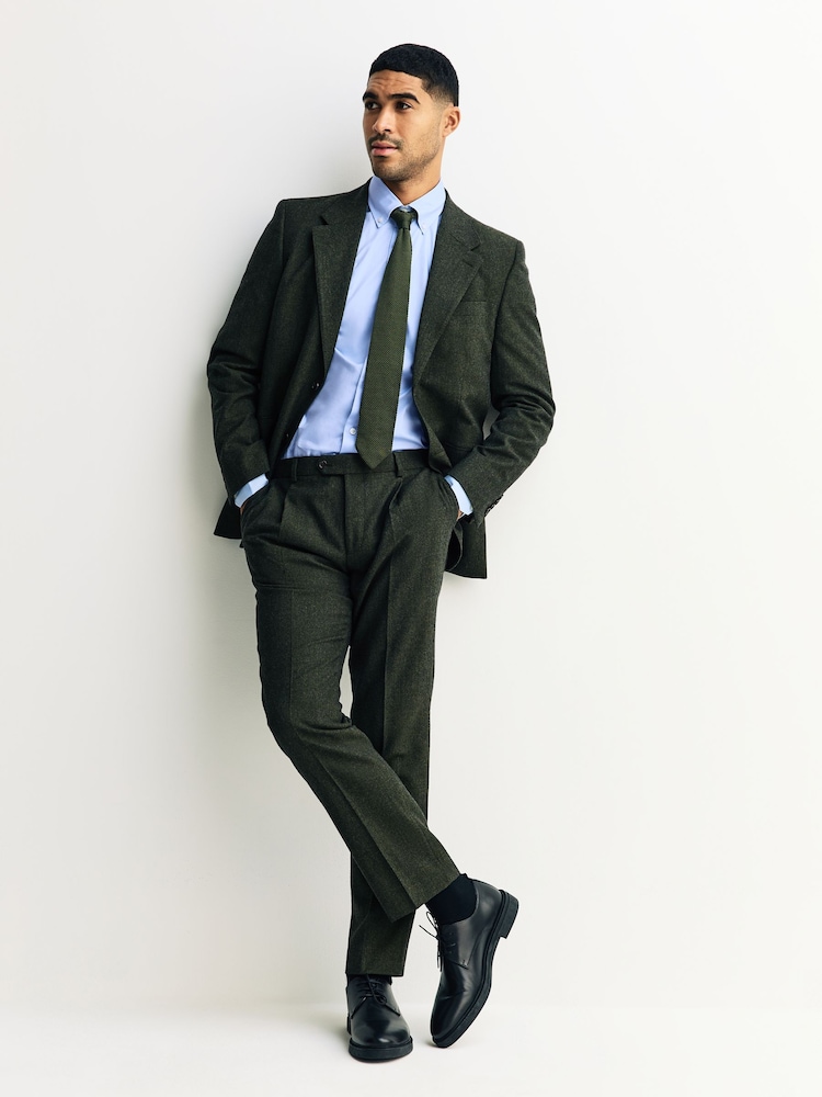 dark green dress shirt with tie Olive Essentials Suit Swatch