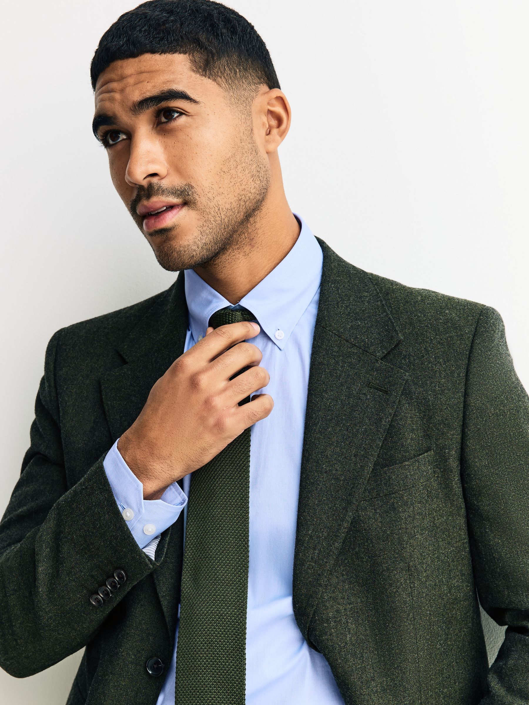 Buy Light Blue/Green Knit Slim Fit Cotton Shirt and Tie Set from