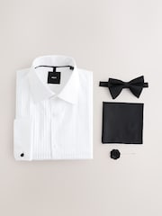 White/Black Regular Fit Cotton Shirt, Bow Tie, Pocket Square & Pin Occasion Set 4 Pack - Image 1 of 9