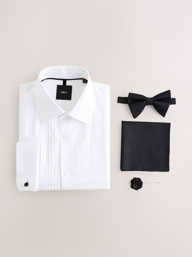 White/Black Regular Fit Cotton Shirt, Bow Tie, Pocket Square & Pin Occasion Set 4 Pack - Image 1 of 9