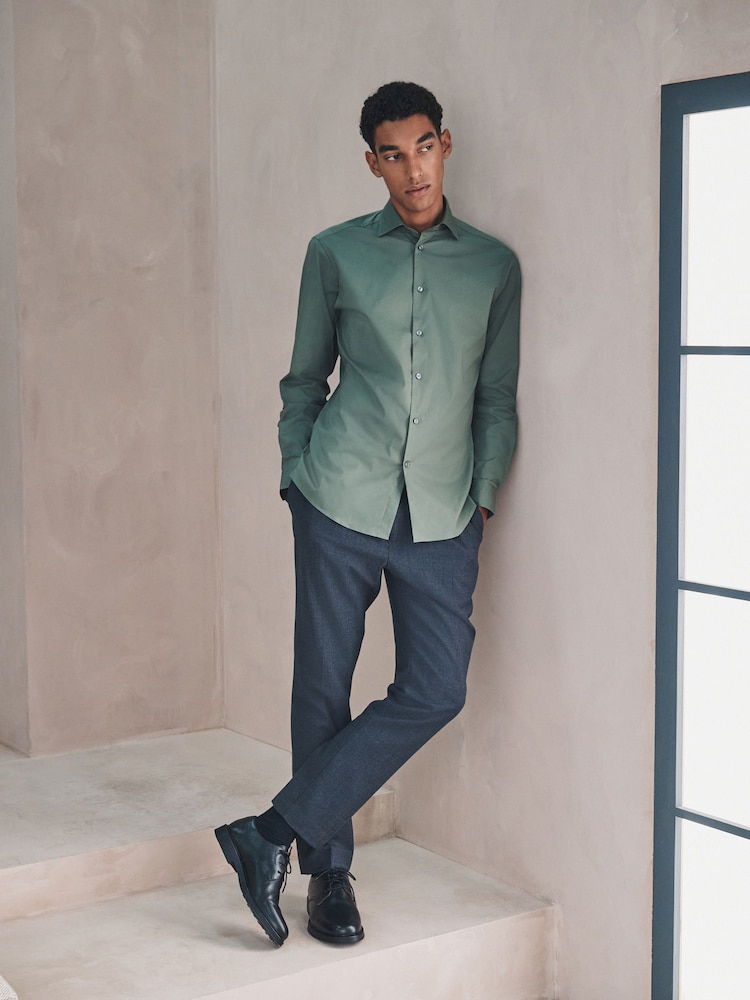 Mens Next Olive Green Slim Fit Cotton Stretch Long Sleeve Formal Shirt US 16 R Mens Next Olive Green Slim Fit Cotton Stretch Long Sleeve Formal Shirt US 16 R