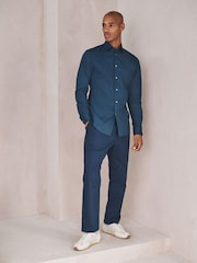 Navy Slim Fit Cotton Stretch Long Sleeve Formal Shirt - Image 2 of 8