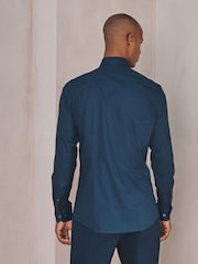 Navy Slim Fit Cotton Stretch Long Sleeve Formal Shirt - Image 3 of 8