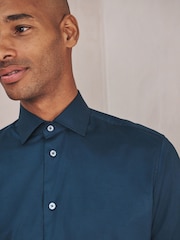 Navy Slim Fit Cotton Stretch Long Sleeve Formal Shirt - Image 5 of 8