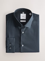 Navy Slim Fit Cotton Stretch Long Sleeve Formal Shirt - Image 6 of 8