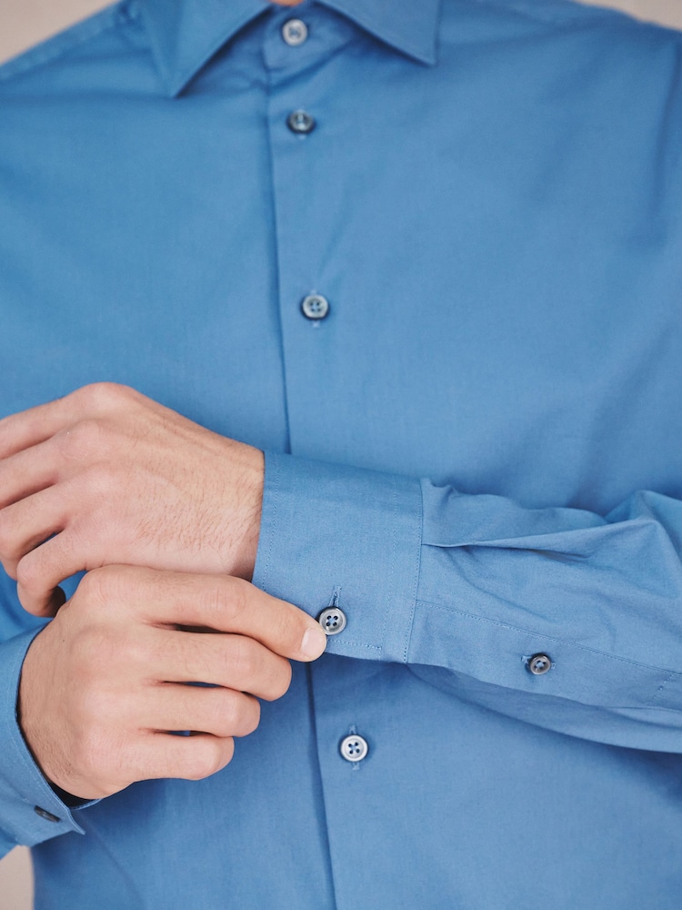 Mens Next Cornflower Blue Slim Fit Cotton Stretch Long Sleeve Formal Shirt US 14 R
