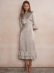 Mint Velvet Natural Crinkle Metallic Midi Dress - Image 4 of 8