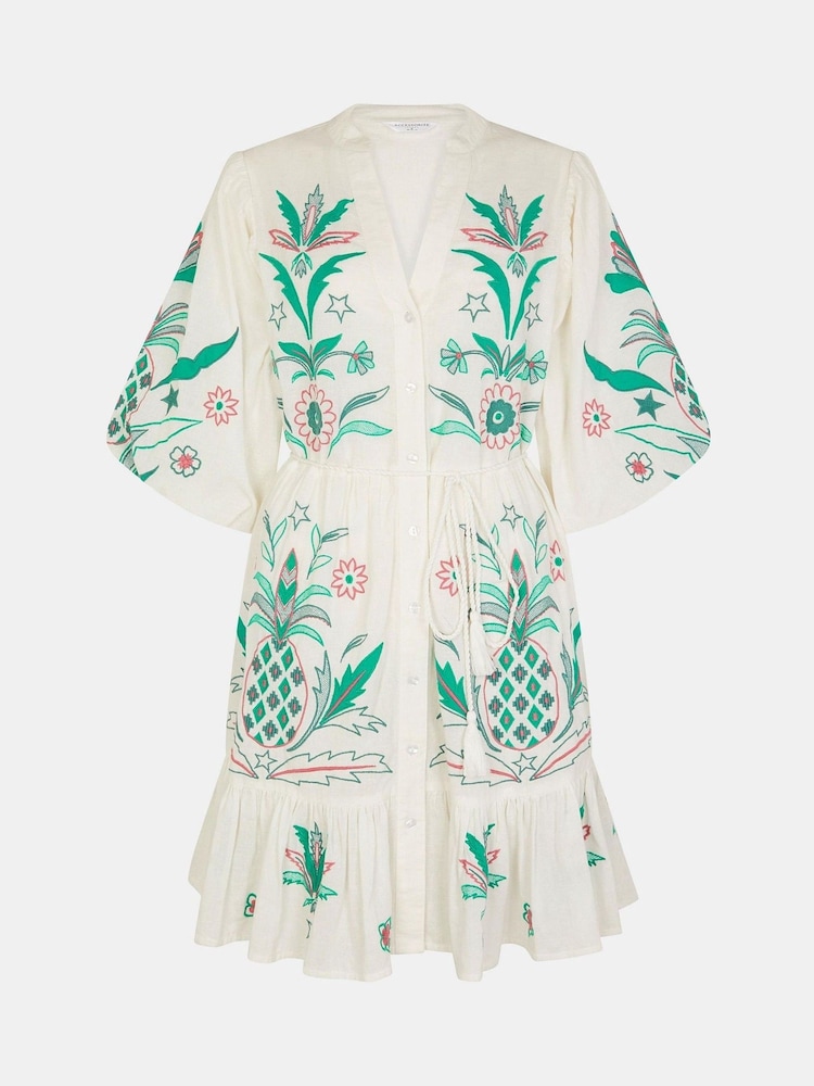 Accessorize White Pineapple Embroidered Mini Dress - Image 1 of 1