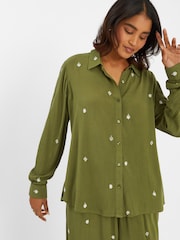 Accessorize Green Embroidered Crinkle Shirt - Image 1 of 4