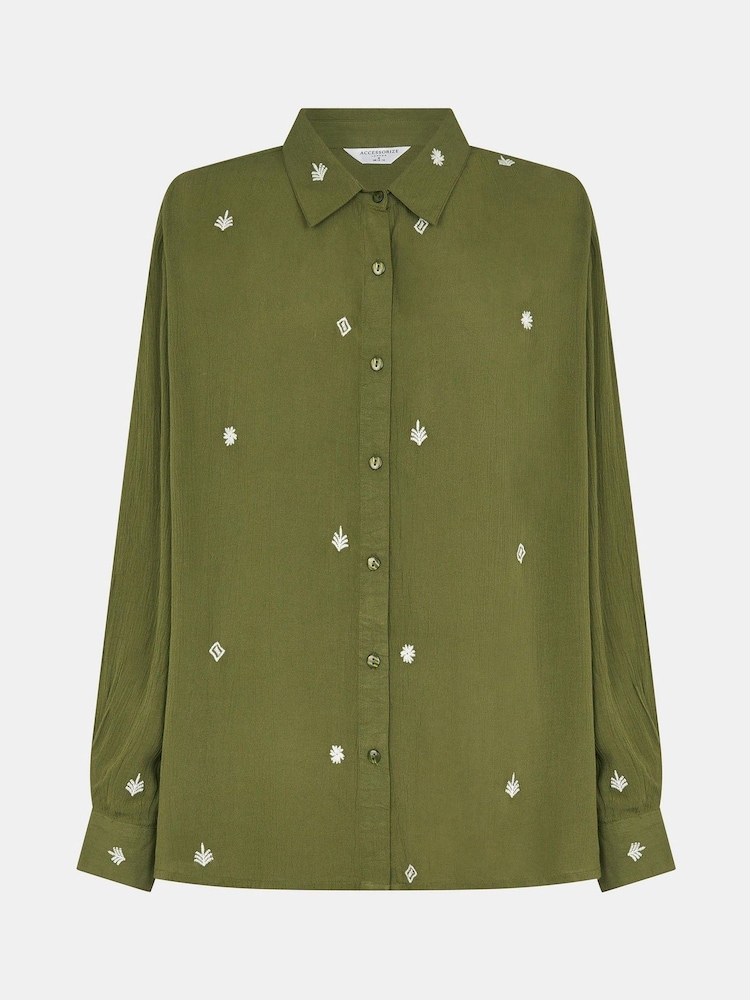 Accessorize Green Embroidered Crinkle Shirt - Image 4 of 4