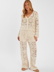 Accessorize Natural High Waist Crochet Trousers - Image 1 of 3