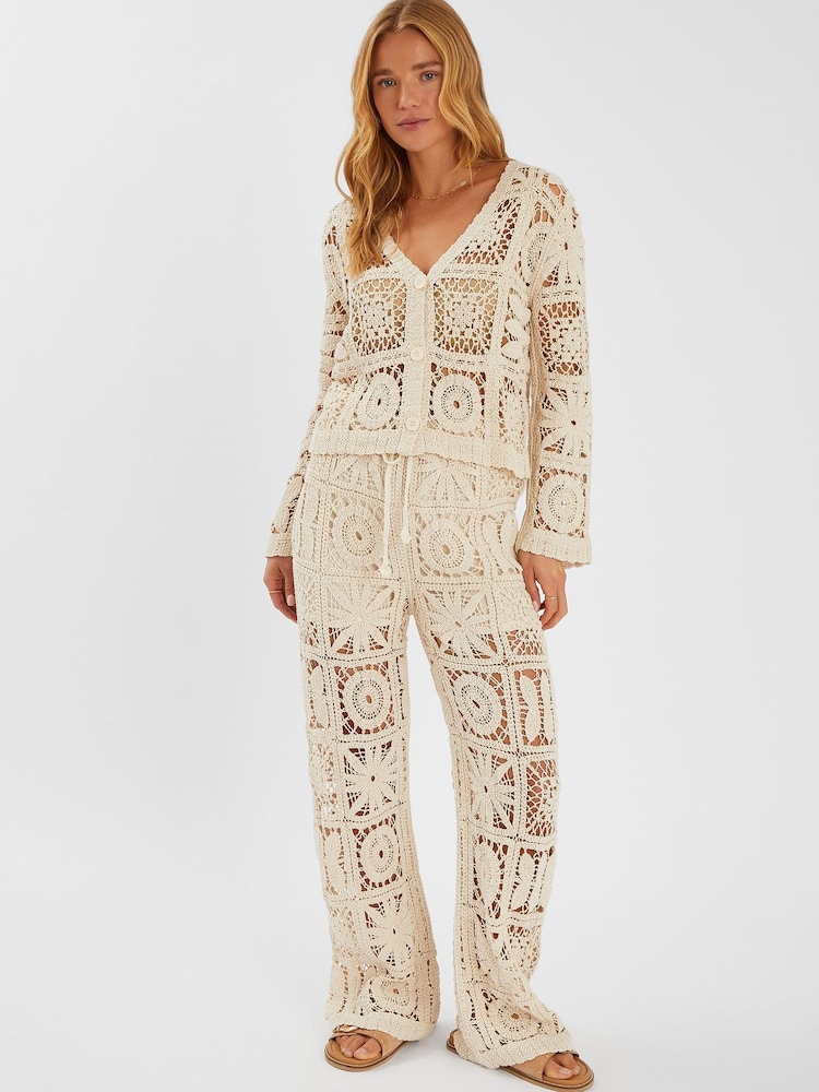 Accessorize Natural High Waist Crochet Trousers - Image 1 of 3