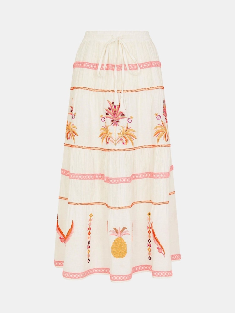 Accessorize Off White Mirror & Palm Embroidered Skirt - Image 1 of 1