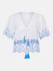 Accessorize White Palm Embroidered 100% Cotton Tie Top - Image 1 of 1