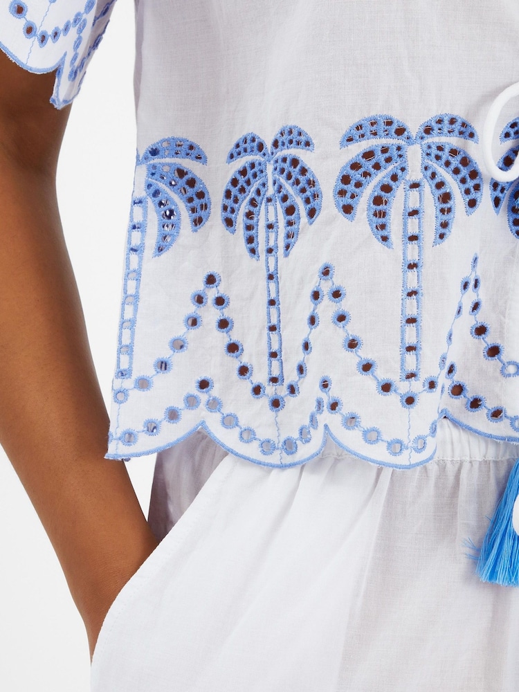 Accessorize White Palm Embroidered 100% Cotton Top - Image 2 of 4 Accessorize White Palm Embroidered 100% Cotton Top - Image 2 of 4