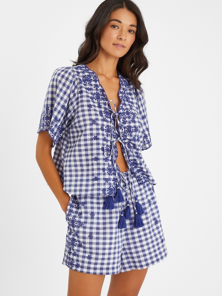 Accessorize Gingham Embroidered 100% Cotton Tie Top - Imagen 1 de 3