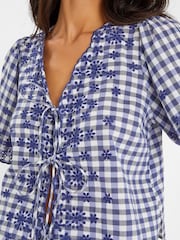 Accessorize Gingham Embroidered 100% Cotton Tie Top - Imagen 2 de 3