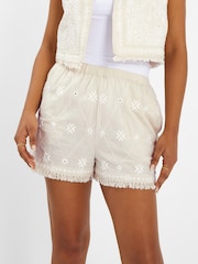 Accessorize Light Natural Mirror Embroidered 100% Cotton Shorts - Image 1 of 4