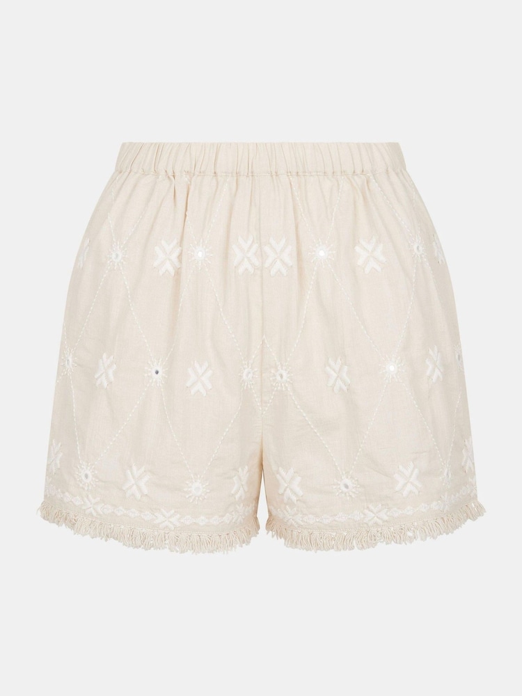 Accessorize Light Natural Mirror Embroidered 100% Cotton Shorts - Image 4 of 4