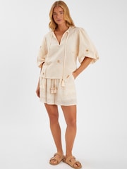 Accessorize Natural Front Embroidered Tie Top - Image 1 of 4