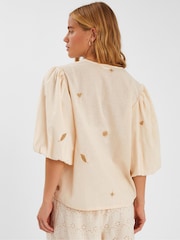 Accessorize Natural Front Embroidered Tie Top - Image 2 of 4