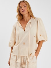 Accessorize Natural Front Embroidered Tie Top - Image 3 of 4