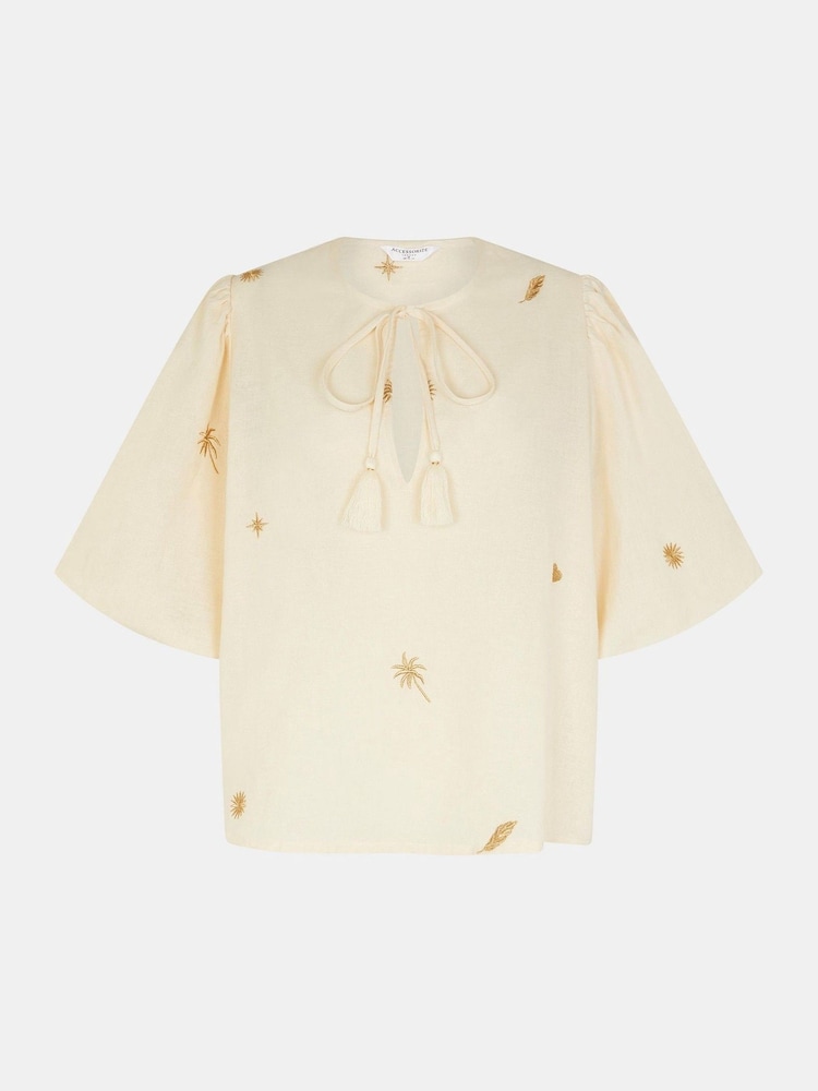 Accessorize Natural Front Embroidered Tie Top - Image 4 of 4