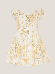 Monsoon Natural Baby Foil Floral Print Tiered Dress - Image 1 of 3