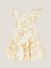 Monsoon Natural Baby Foil Floral Print Tiered Dress - Image 2 of 3
