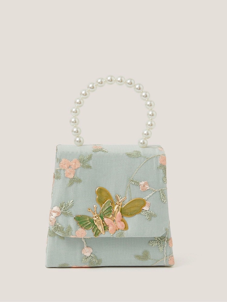 Monsoon Green Floral Print Embroidered Butterfly Handbag - Image 1 of 4