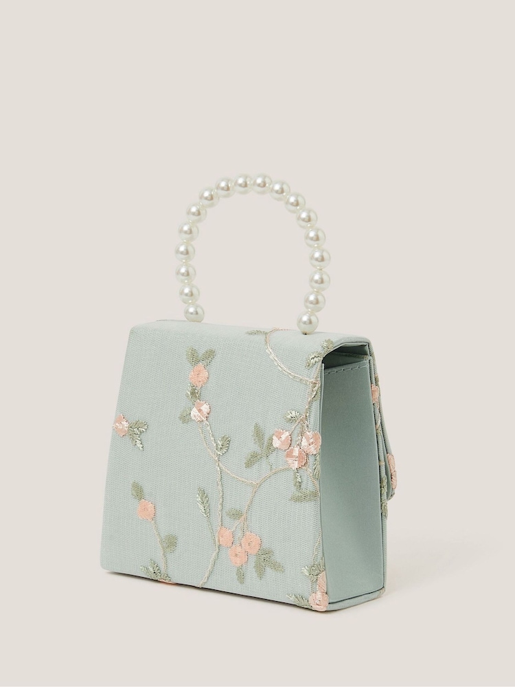 Monsoon Green Floral Print Embroidered Butterfly Handbag - Image 2 of 4 Monsoon Green Floral Print Embroidered Butterfly Handbag - Image 2 of 4